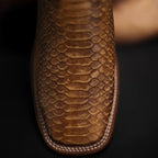 Men’s Rodeo Cartie Python Print Snakeskin Square Toe Boots - Honey