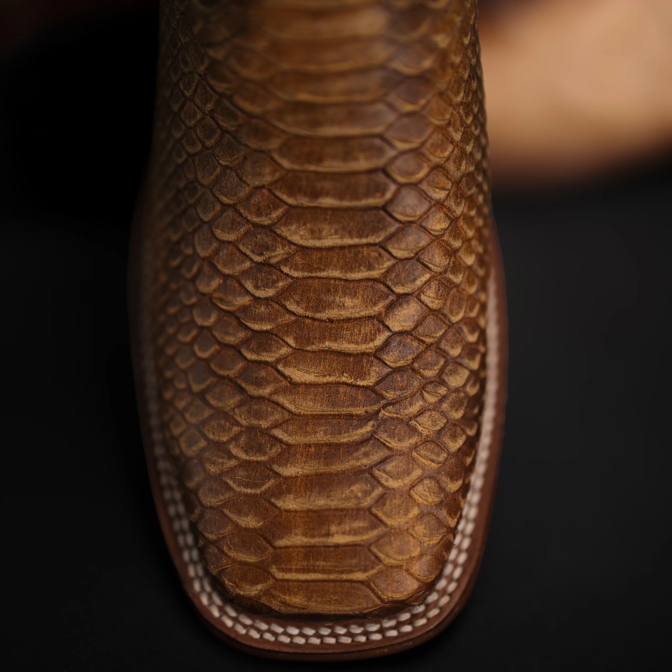Men’s Rodeo Cartie Python Print Snakeskin Square Toe Boots - Honey
