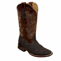 A&A Western Wear Women’s Boots, Python Print with Floral Embroidery and Studs, Square Toe - Brown