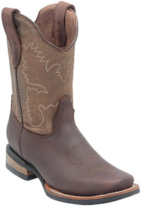 Silverton Kid's Fremont All Leather Square Toe Boots-Brown