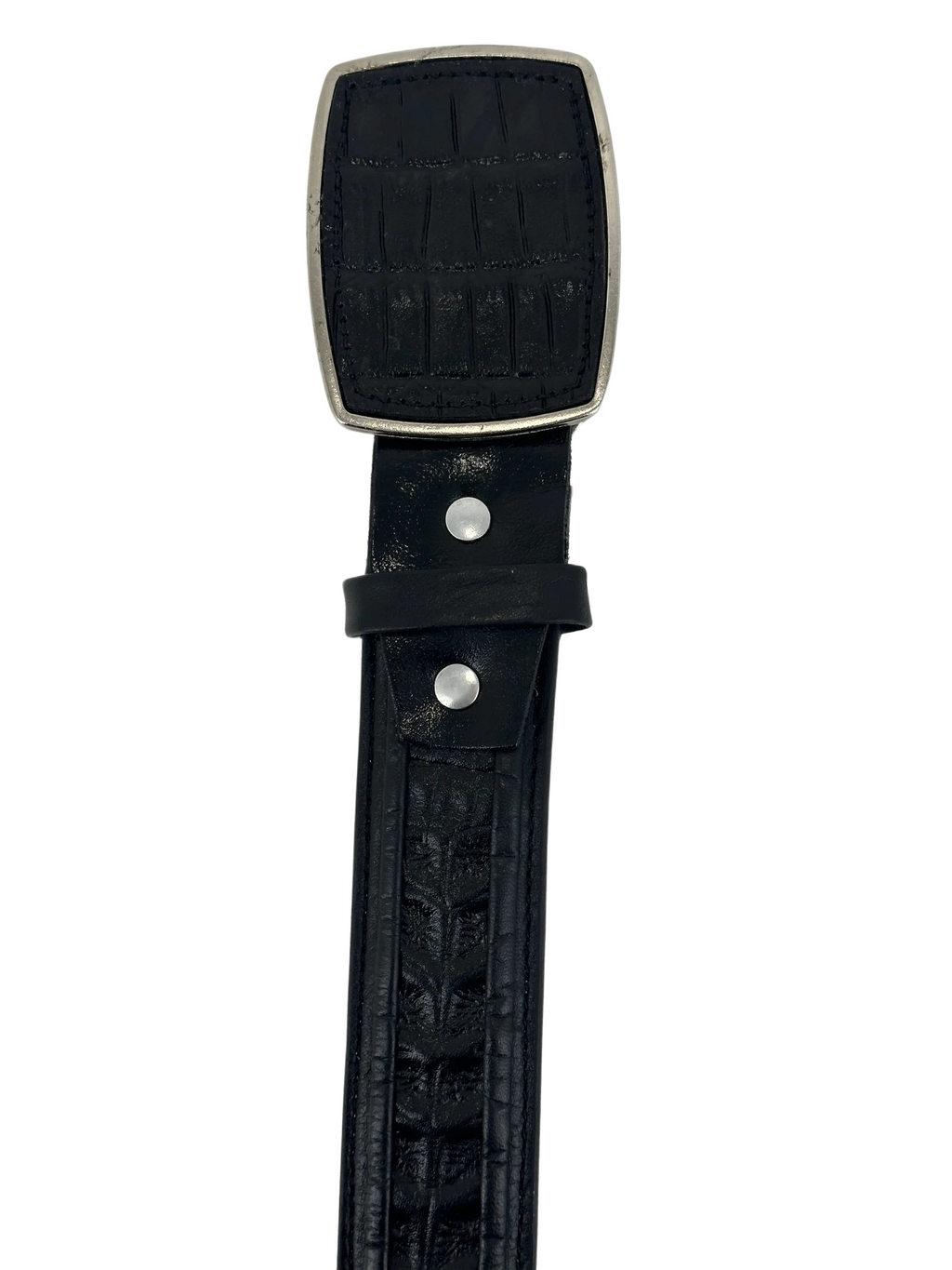 Caiman Alligator Crocodile Print Western Belt with Removable Buckle - Black