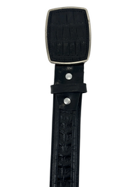 Caiman Alligator Crocodile Print Western Belt with Removable Buckle - Black