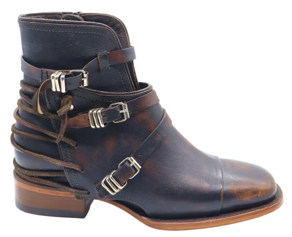 Women´s Silverton Gipsy All Leather Wide Square Toe Short Boots-Black/Brown