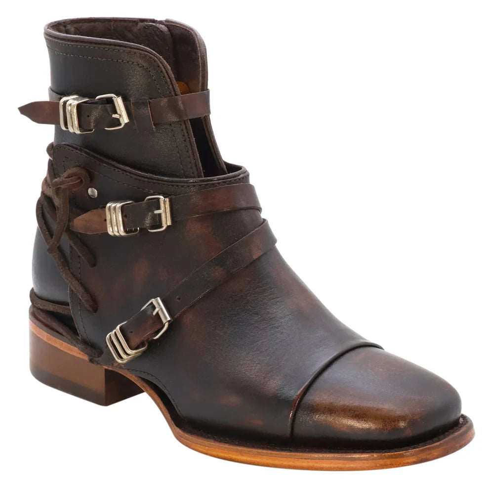Women´s Silverton Gipsy All Leather Wide Square Toe Short Boots-Black/Brown