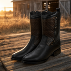 A&A Western Wear Men's Leather Zip Oval toe Boots – Black