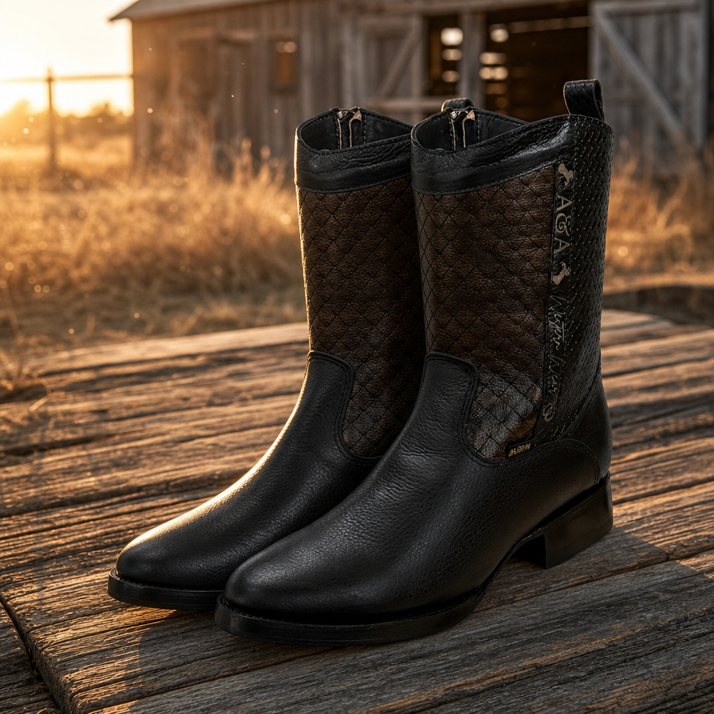 A&A Western Wear Men's Leather Zip Oval toe Boots – Black