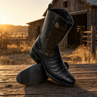 A&A Western Wear Men's Crocodile Belly Print Zip Oval toe Boots – Black