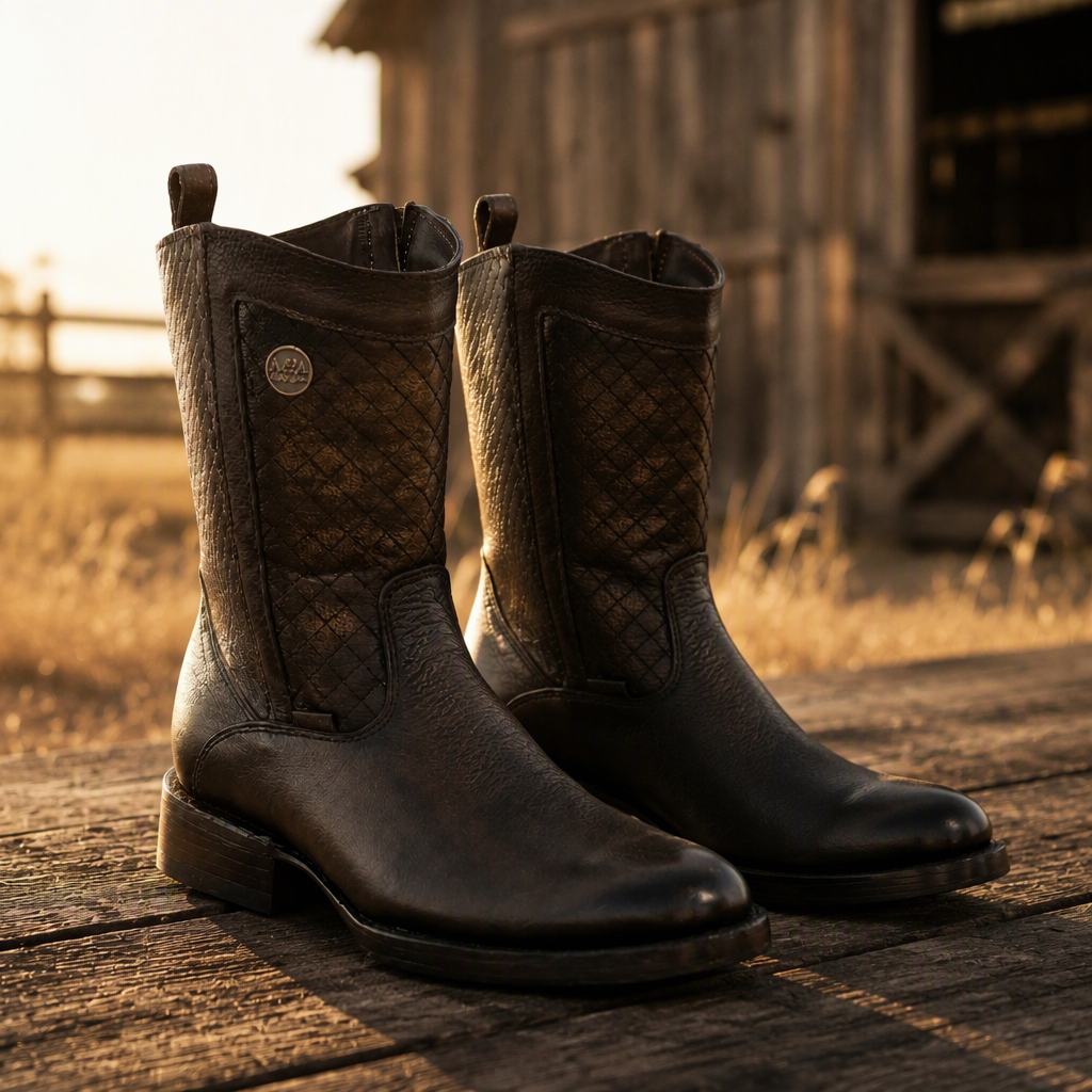 A&A Western Wear Men's Leather Chelsea Zip Oval toe Boots – Brown-Cafe