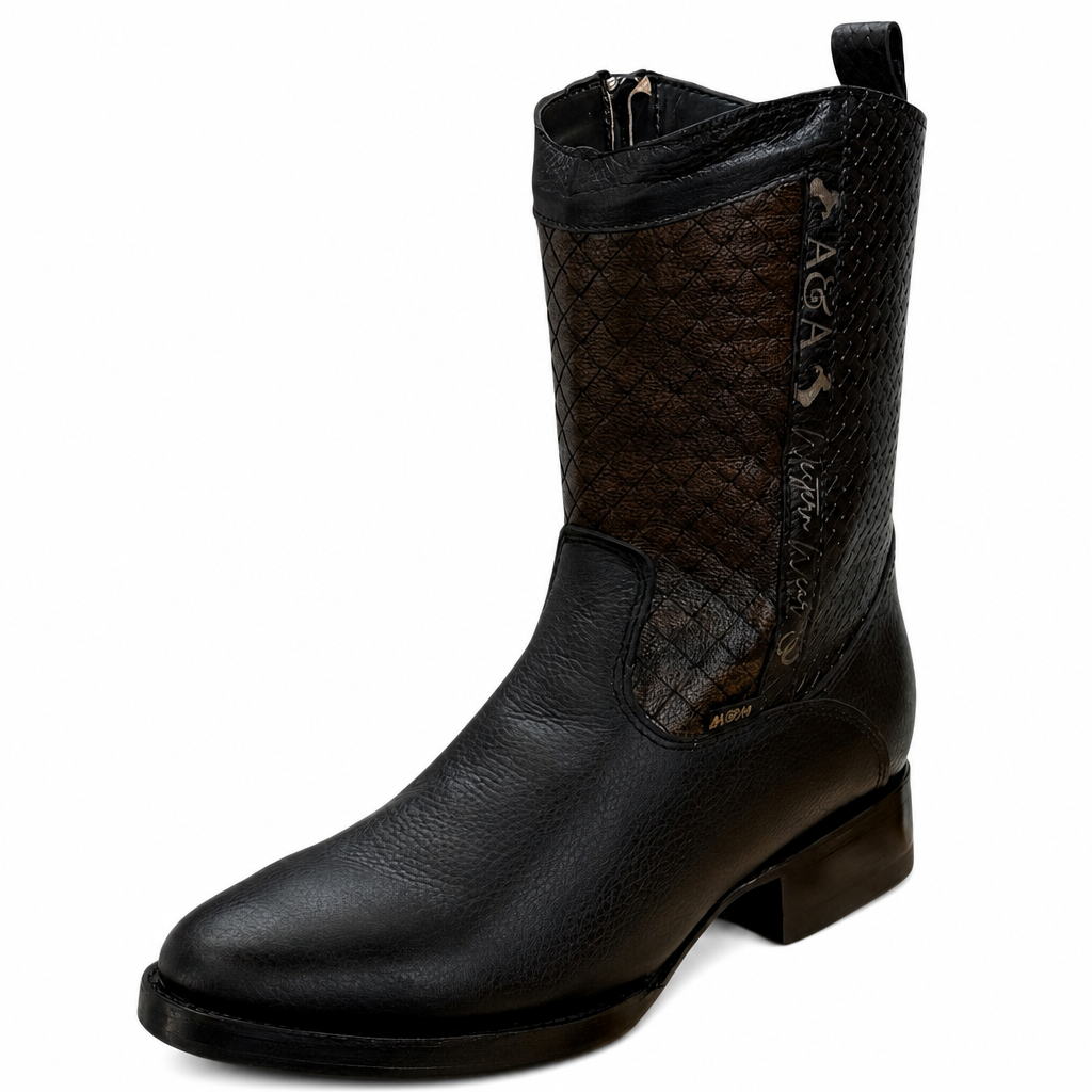 A&A Western Wear Men's Leather Zip Oval toe Boots – Black