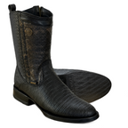 A&A Western Wear Men's Lizard Print Zip Oval toe Boots – Black