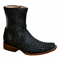 A&A Western Wear Men's Woven Leather Zip Square Toe Western Boots – Black