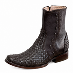 A&A Western Wear Men's Woven Leather Zip Square Toe Western Boots – Brown