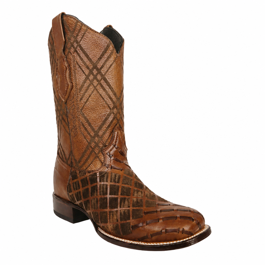 White Diamonds Men's Laser-Cut Leather Square Toe Rodeo Cowboy Boots – Shedron