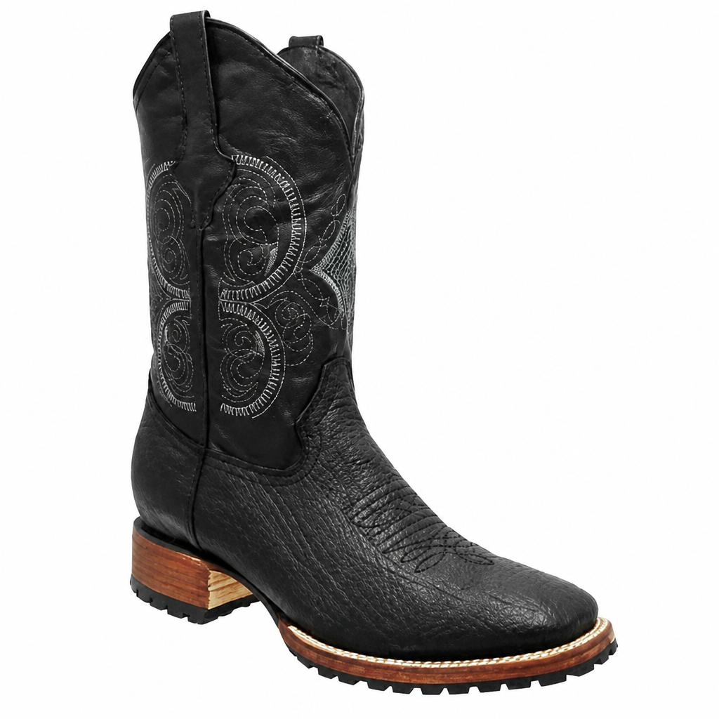 White Diamonds Men's Shoulder Leather Tractor Sole Square Toe Rodeo Boots – Black