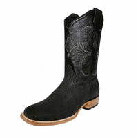 White Diamonds Men's Bull Neck Leather Square Toe Rodeo Cowboy Boots – Black