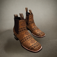White Diamonds Men's Aztec Woven Leather Square Toe Rodeo Ankle Boots – Taupe