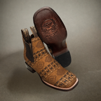 White Diamonds Men's Aztec Woven Leather Square Toe Rodeo Ankle Boots – Taupe