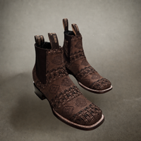 White Diamonds Men's Aztec Woven Leather Square Toe Rodeo Ankle Boots – Chocolate