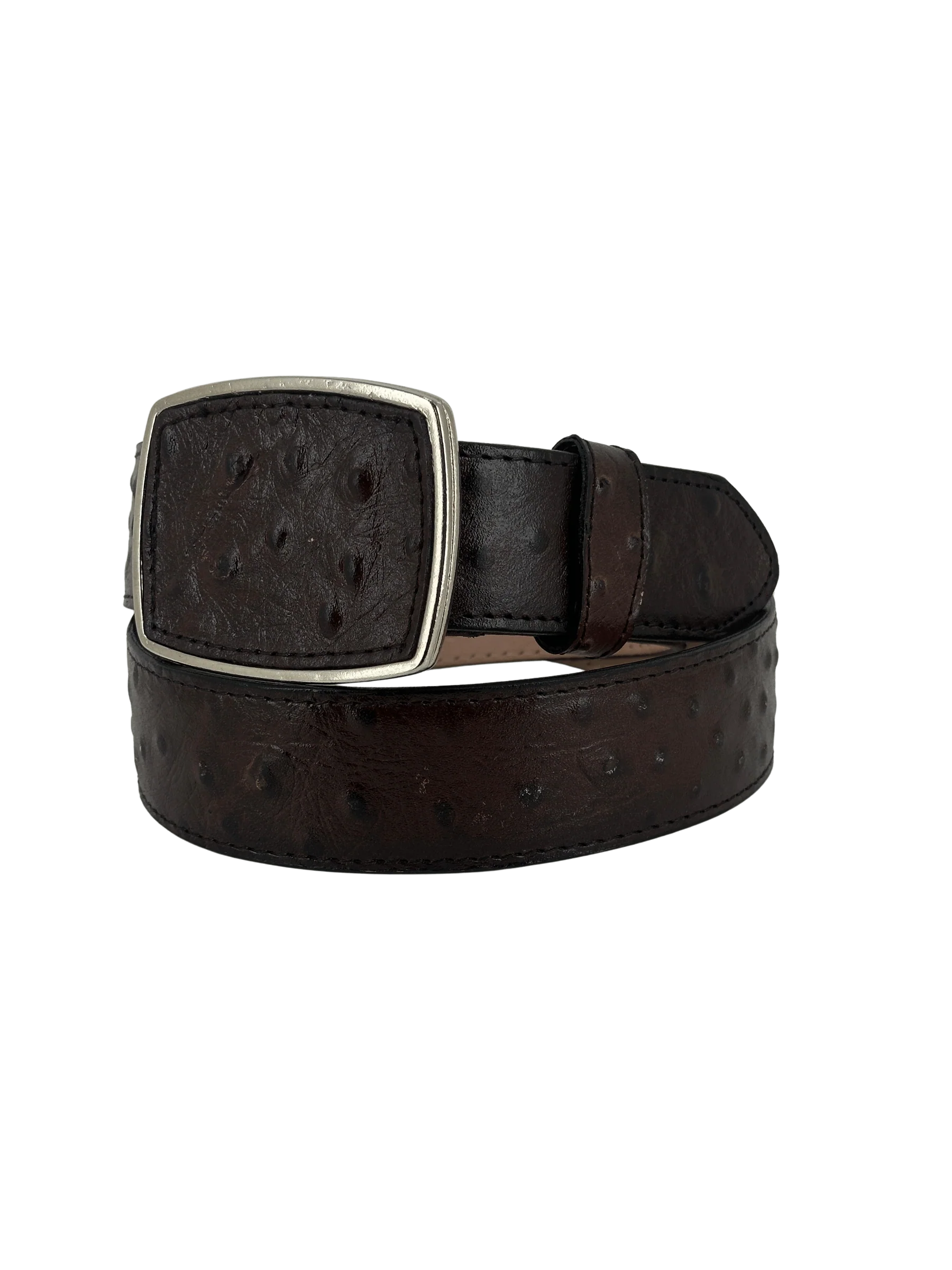 Full Quill Ostrich Skin Print Western Belt with Removable Buckle - Brown