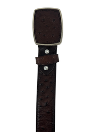 Full Quill Ostrich Skin Print Western Belt with Removable Buckle - Brown