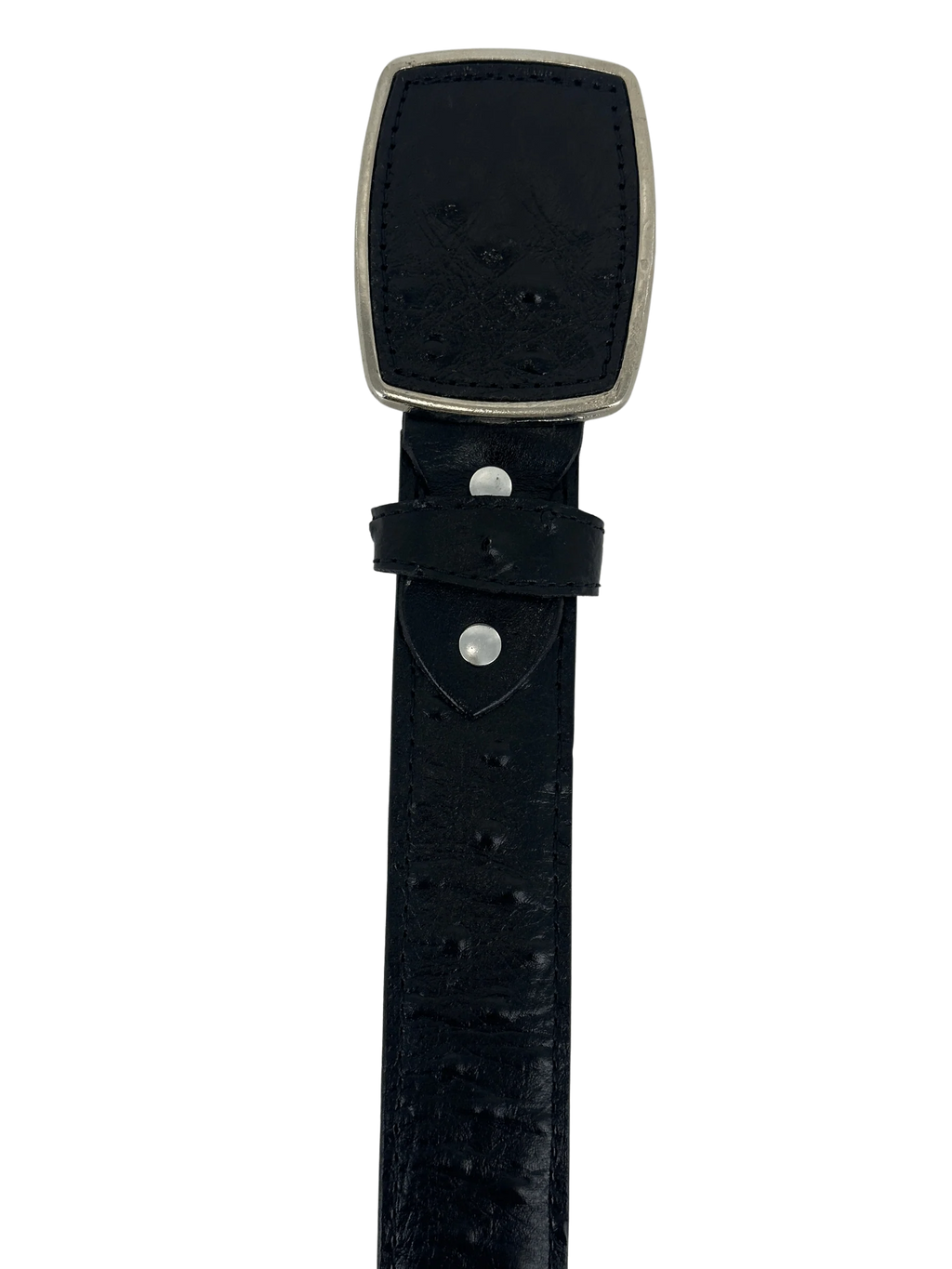 Full Quill Ostrich Skin Print Western Belt with Removable Buckle - Black