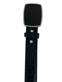 Full Quill Ostrich Skin Print Western Belt with Removable Buckle - Black