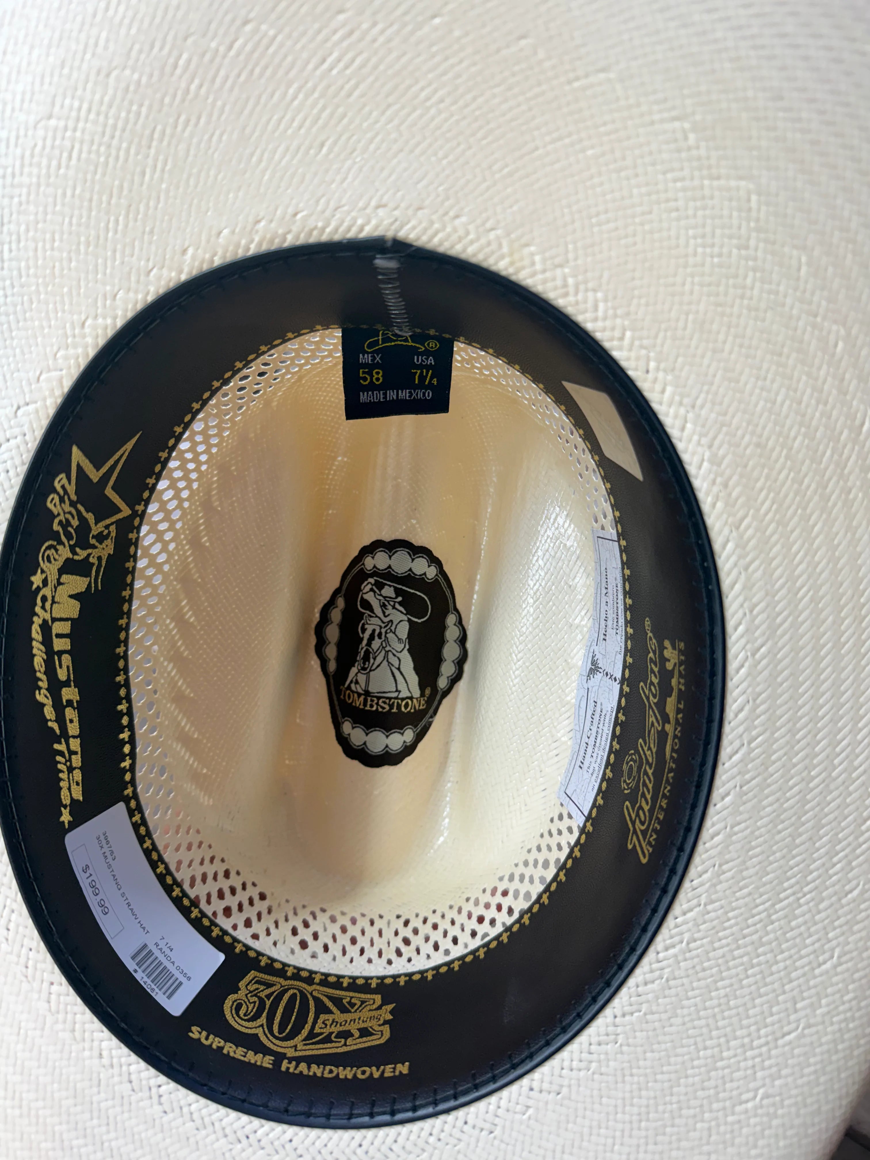 Men’s Tombstone 30X Mustang 3056 Style Vented Western Cowboy Shantung Straw Hat