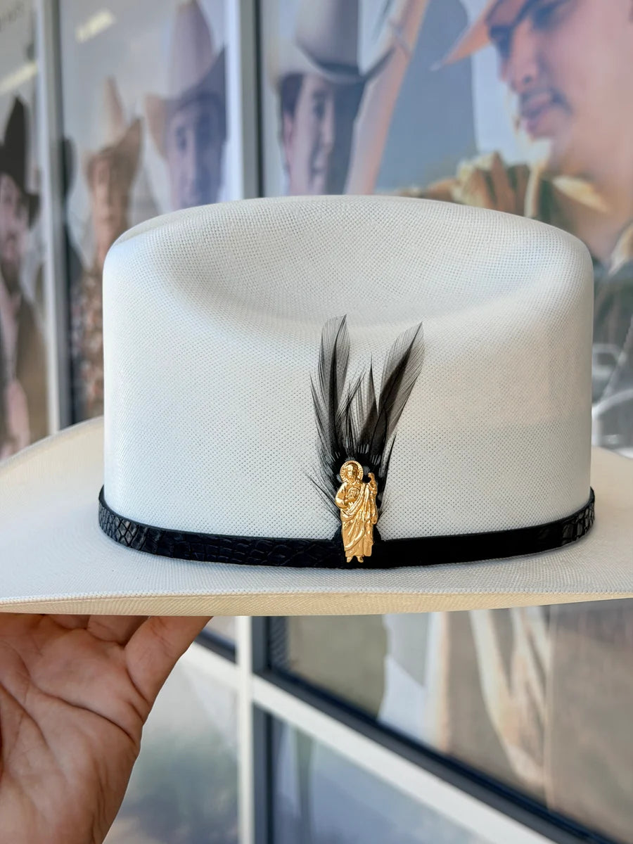 White Diamonds 100,000X Panama San Judas Style Cowboy Shantung Straw Hat Brim 3"