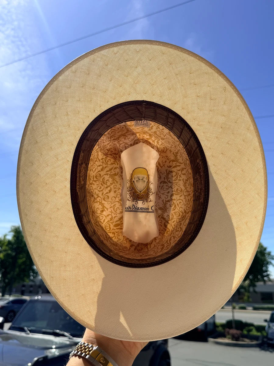 White Diamonds 100,000X Panama San Judas Style Cowboy Shantung Straw Hat Brim 3"