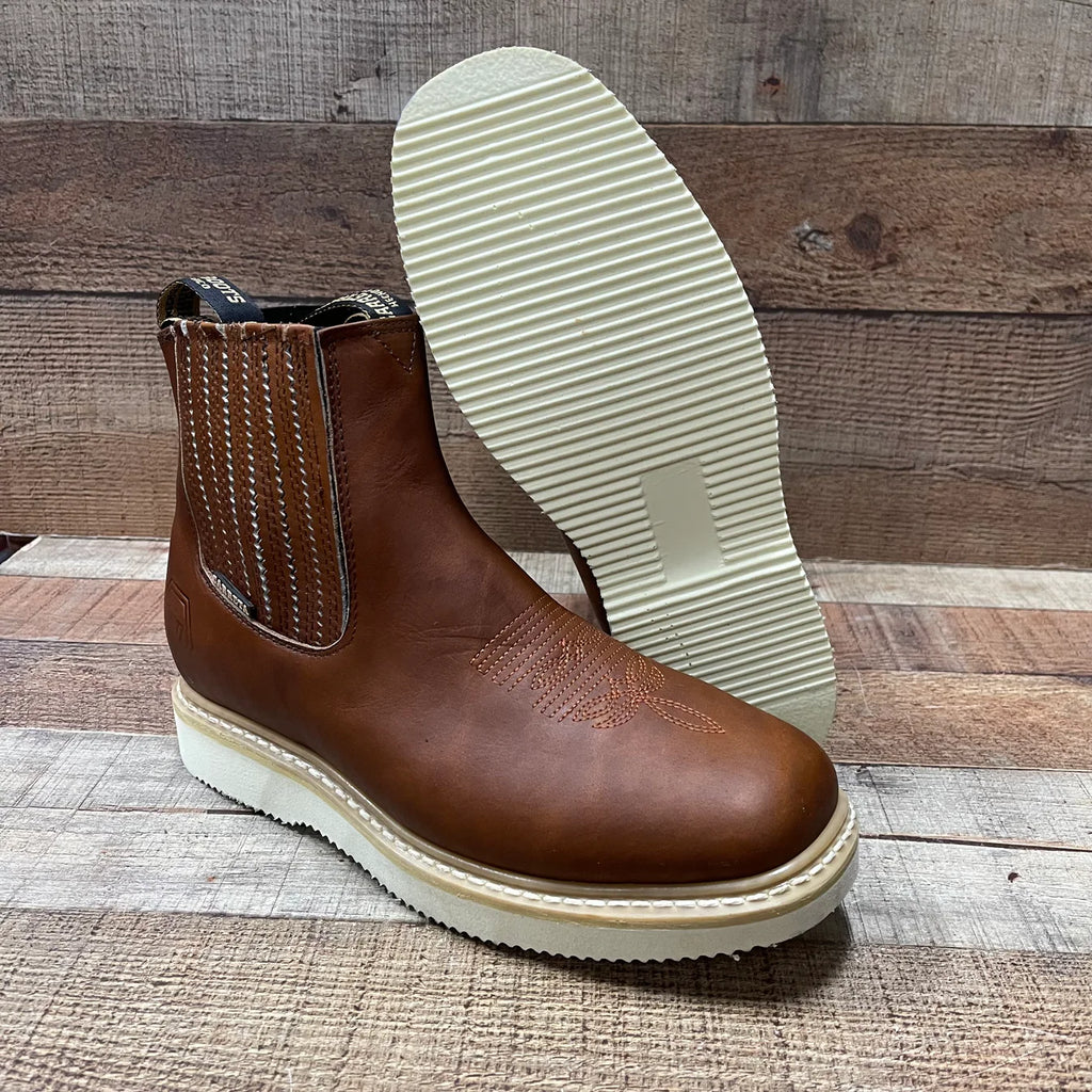 Men's Work Square Toe Boots Light Pull On Leather Ankle Boot Est. 916