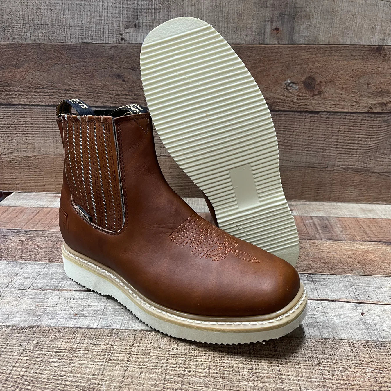 Men's Work Square Toe Boots Light Pull On Leather Ankle Boot Est. 916