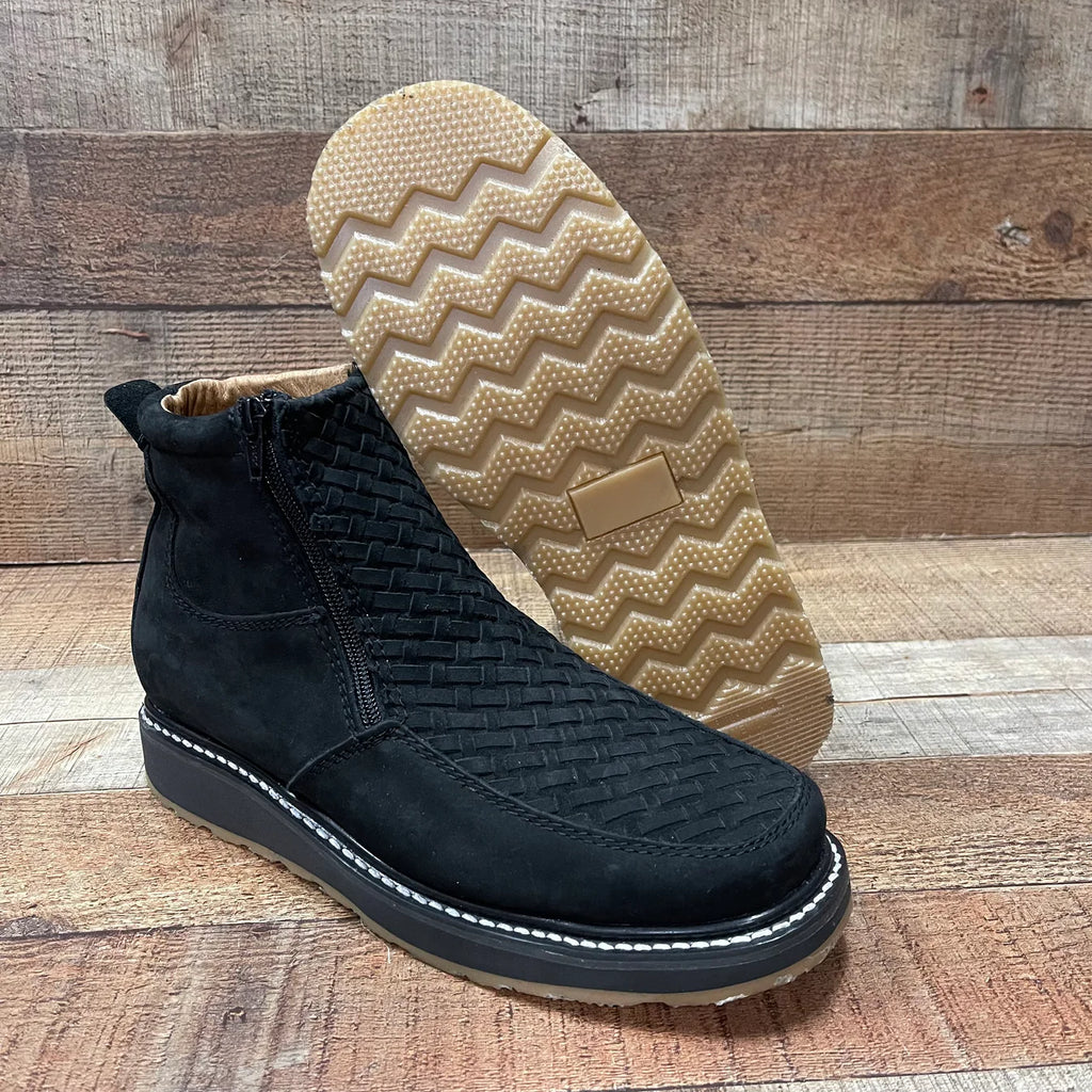 Men's Work Black Double Zipper Handwoven Genuine Leather Oil/Water Resistant Est. 33
