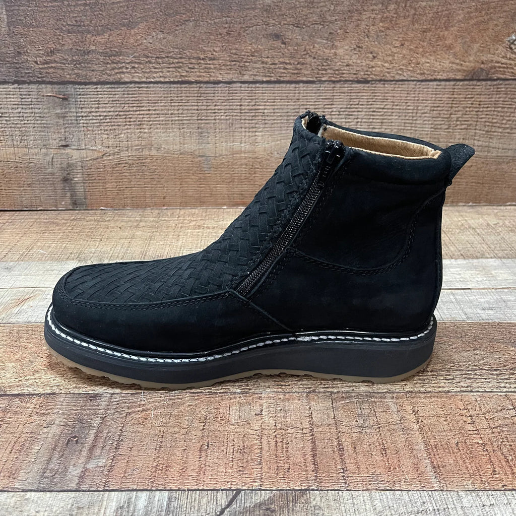Men's Work Black Double Zipper Handwoven Genuine Leather Oil/Water Resistant Est. 33