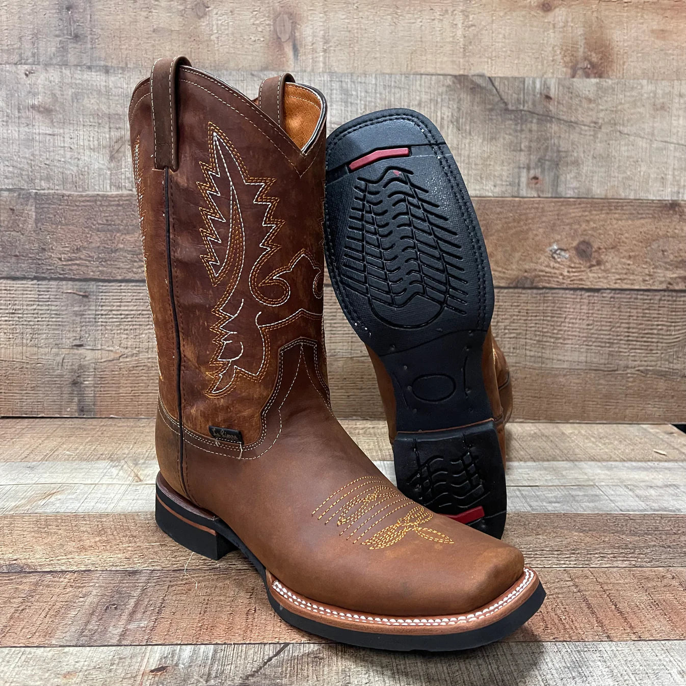 Men's Western Rodeo Cowboy Genuine Leather Boots Square Toe Est. 387 Tan