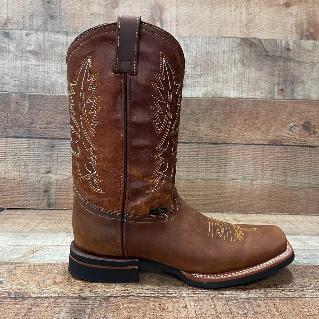 Men's Western Rodeo Cowboy Genuine Leather Boots Square Toe Est. 387 Tan