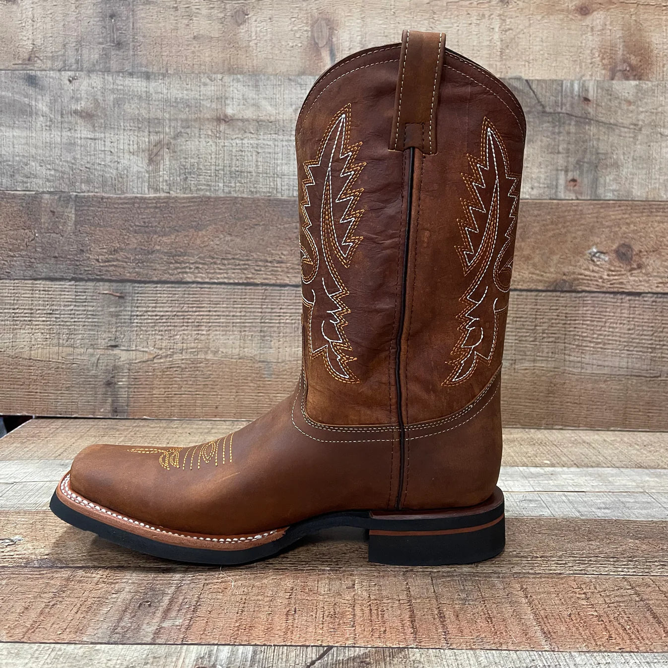 Men's Western Rodeo Cowboy Genuine Leather Boots Square Toe Est. 387 Tan