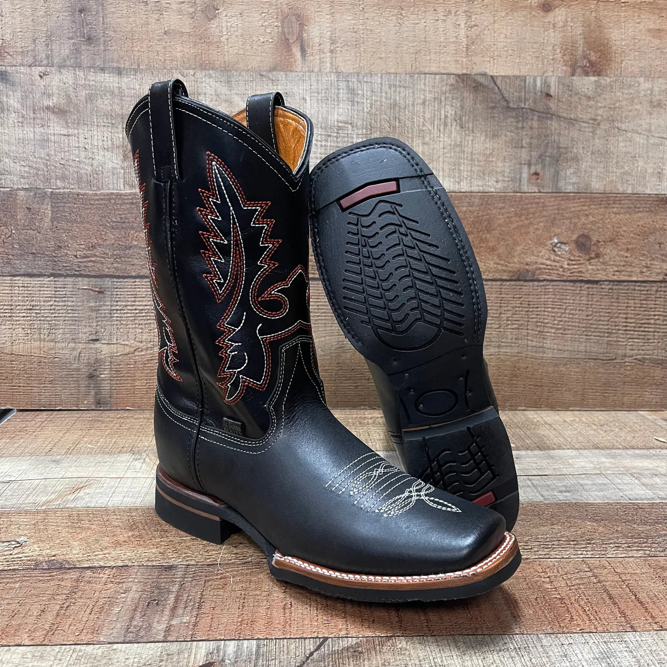 Men's Western Rodeo Cowboy Genuine Leather Boots Square Toe Est. 387 Black
