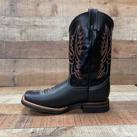 Men's Western Rodeo Cowboy Genuine Leather Boots Square Toe Est. 387 Black