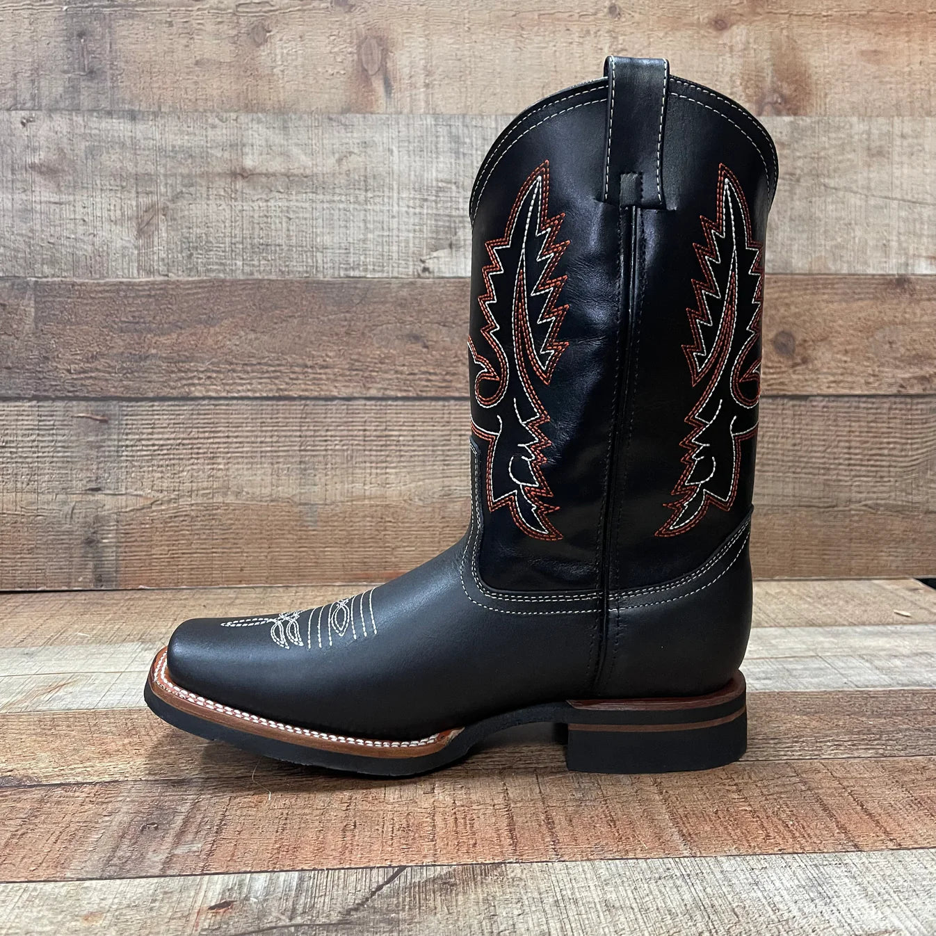 Men's Western Rodeo Cowboy Genuine Leather Boots Square Toe Est. 387 Black