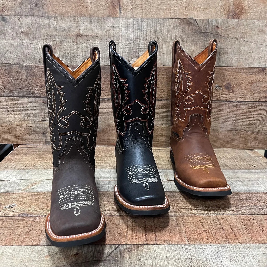 Men's Western Rodeo Cowboy Genuine Leather Boots Square Toe Est. 387 Tan