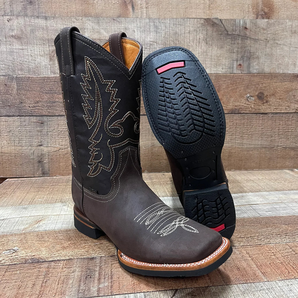Men's Western Rodeo Cowboy Genuine Leather Boots Square Toe Est. 387 Brown