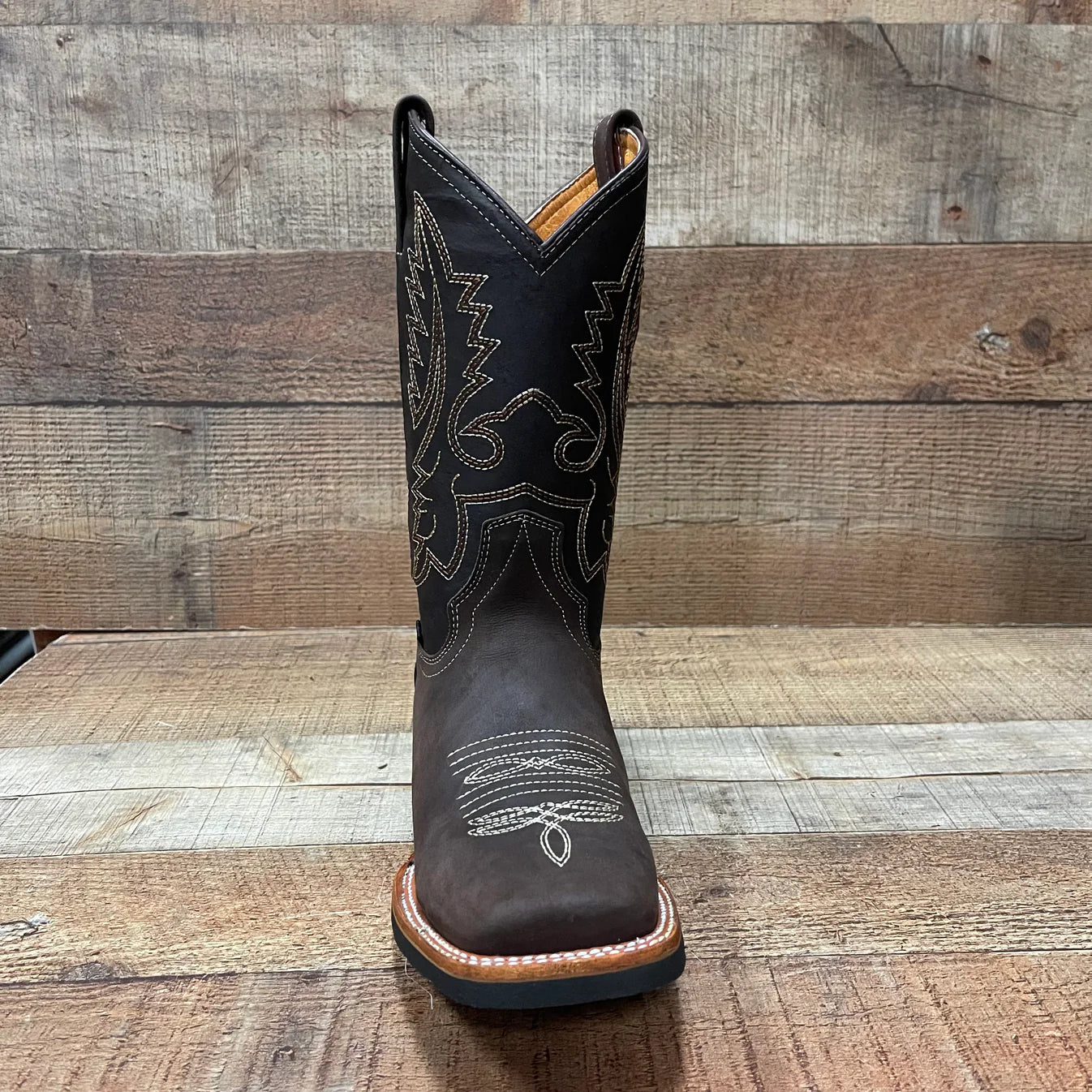Men's Western Rodeo Cowboy Genuine Leather Boots Square Toe Est. 387 Brown
