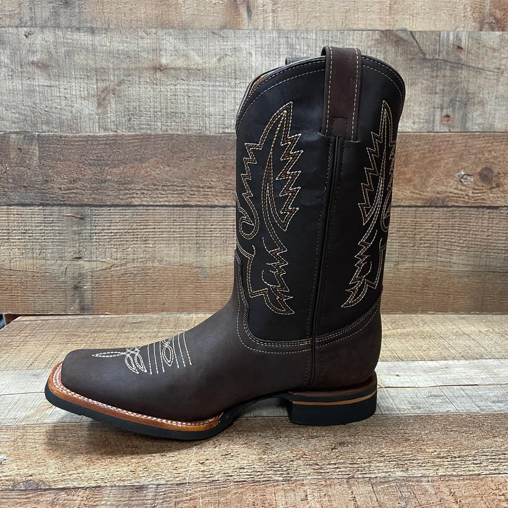 Men's Western Rodeo Cowboy Genuine Leather Boots Square Toe Est. 387 Brown