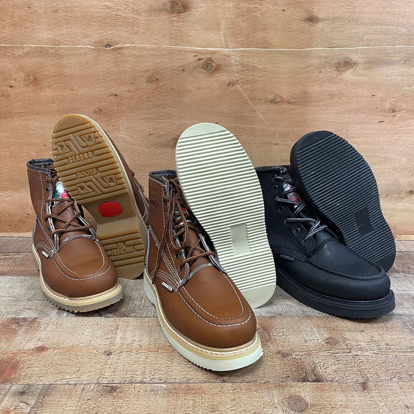 Men's Work Boots Genuine Leather Oil Water Resistant Strong and Light Weight Soles Est. 250 Black