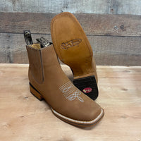 Men's Western Rodeo Ankle Boot Leather Sole Embroidered Est. 712 Camel