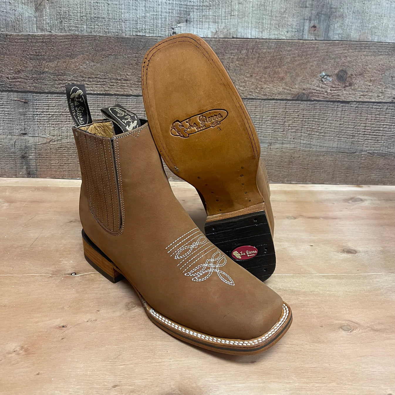 Men's Western Rodeo Ankle Boot Leather Sole Embroidered Est. 712 Camel