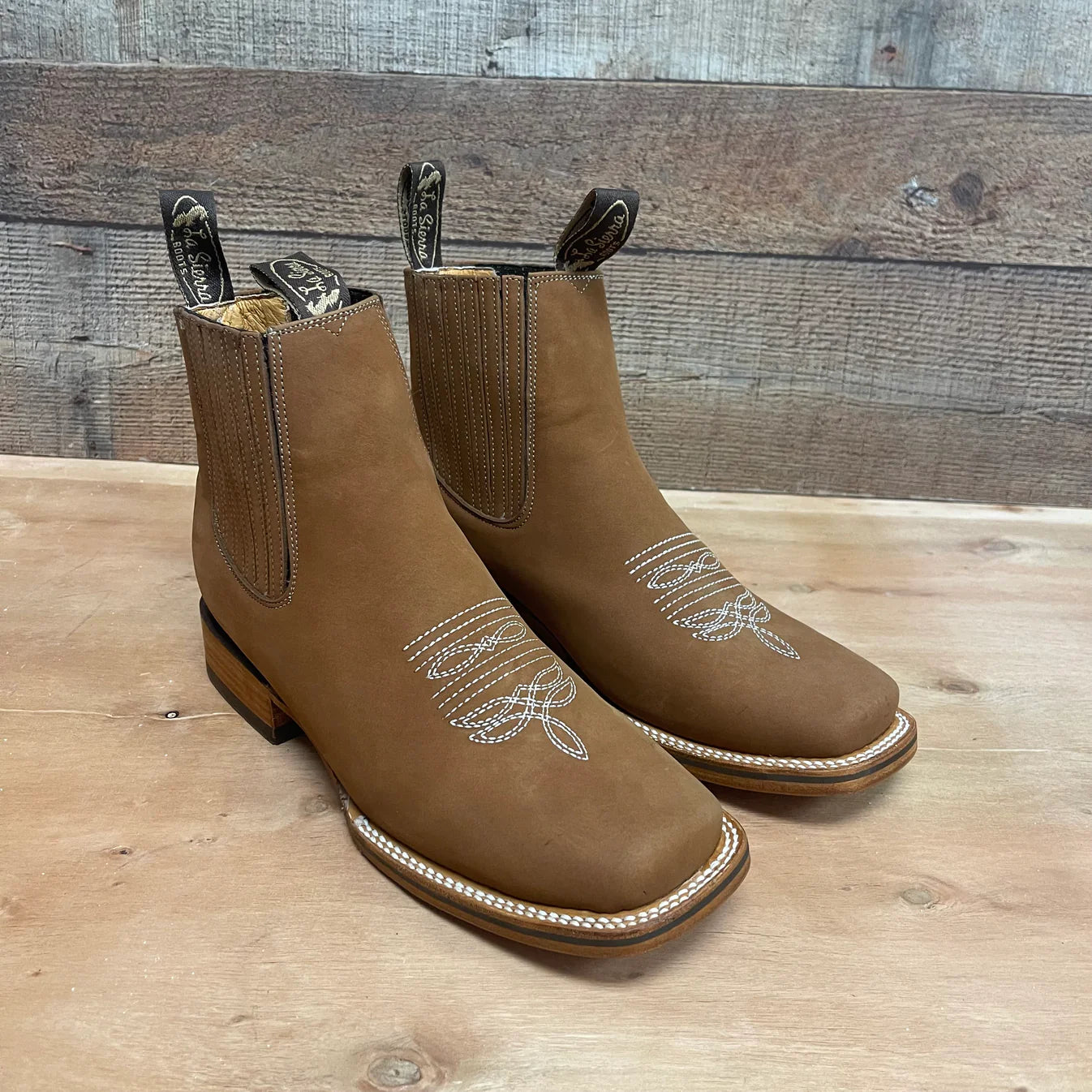 Men's Western Rodeo Ankle Boot Leather Sole Embroidered Est. 712 Camel