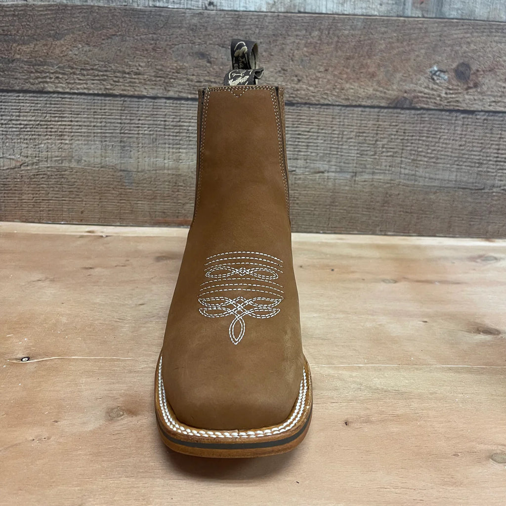 Men's Western Rodeo Ankle Boot Leather Sole Embroidered Est. 712 Camel