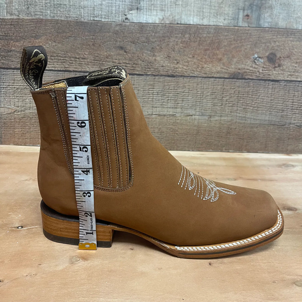 Men's Western Rodeo Ankle Boot Leather Sole Embroidered Est. 712 Camel
