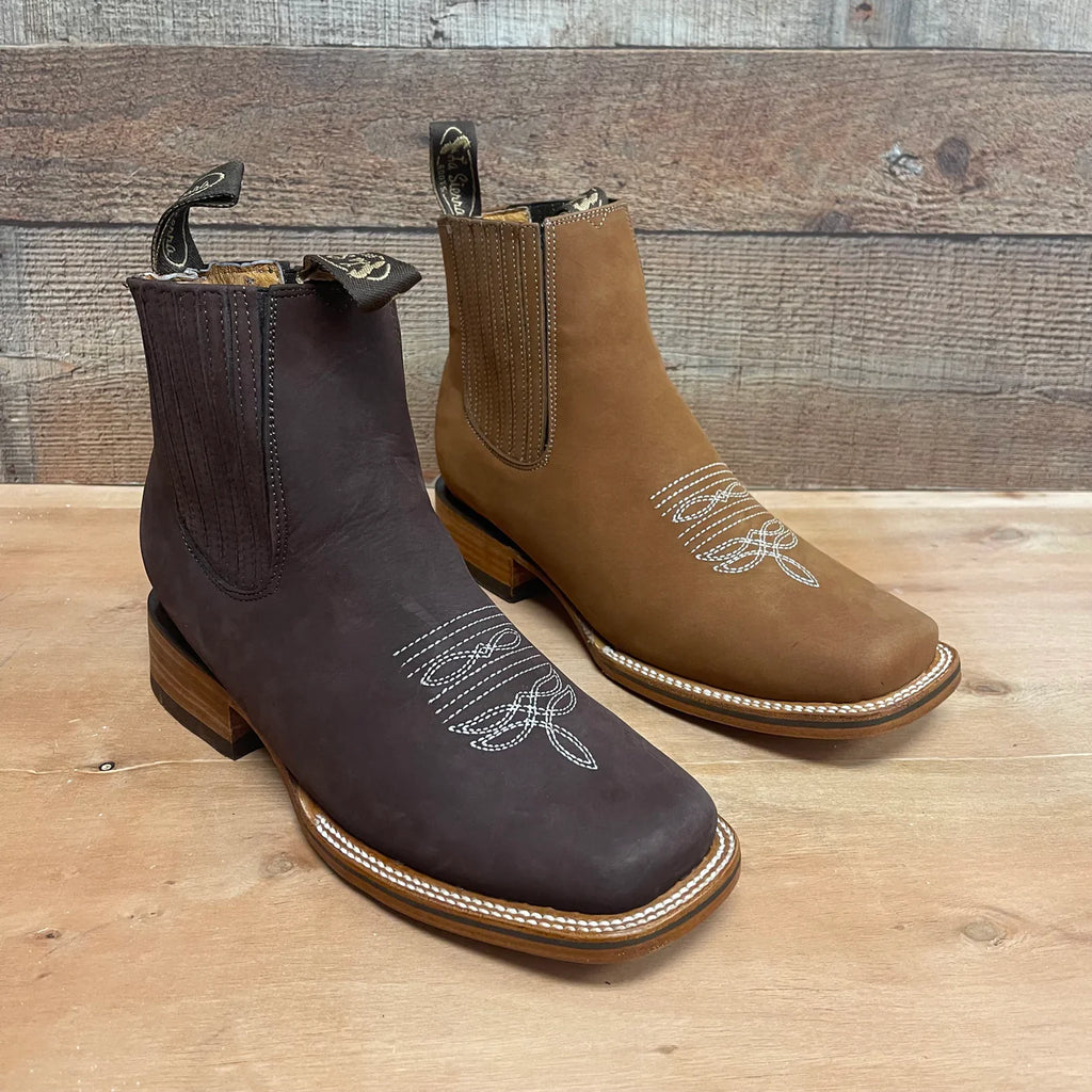 Men's Western Rodeo Ankle Boot Leather Sole Embroidered Est. 712 Camel